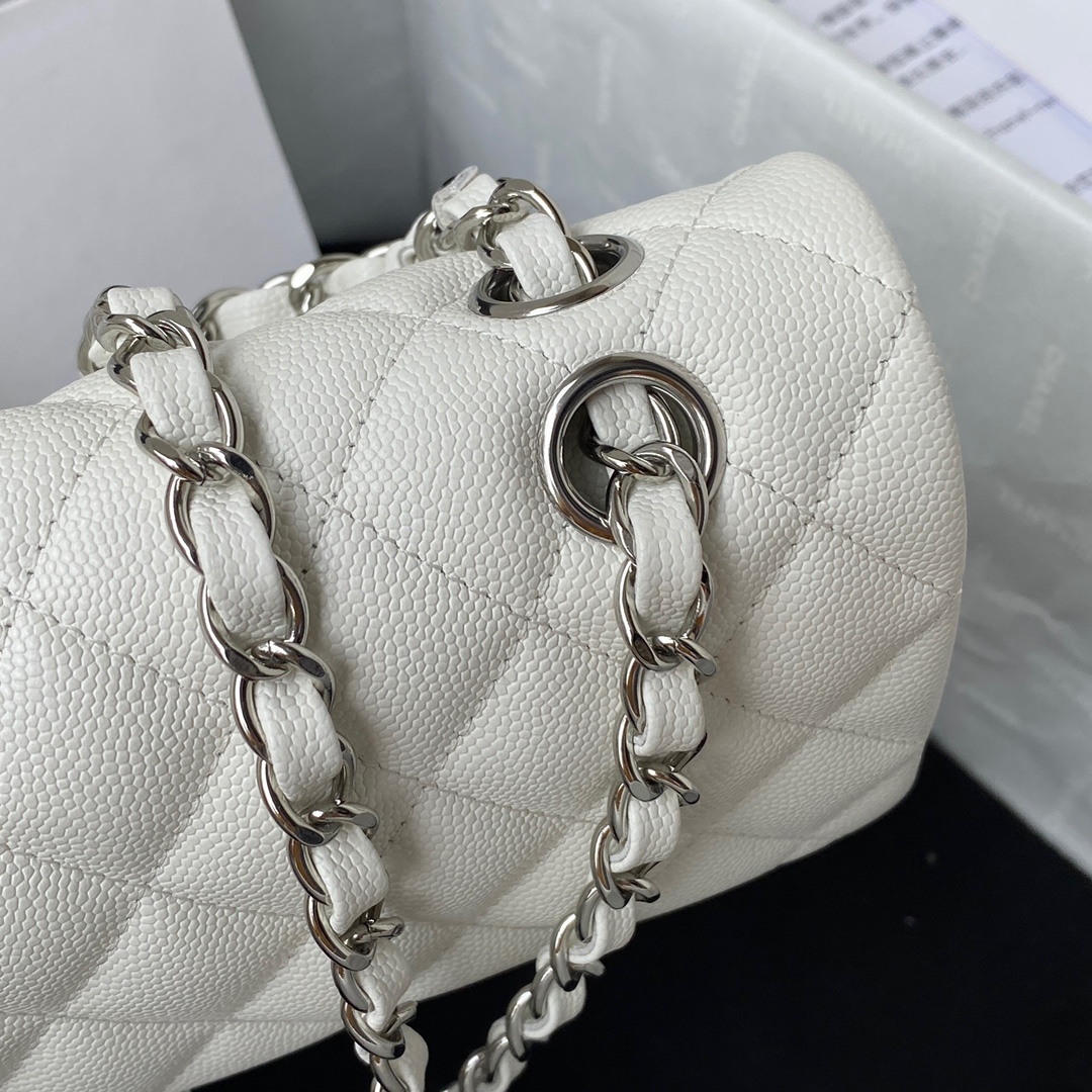 Classic Flap Caviar Bag A01113 White/Silver